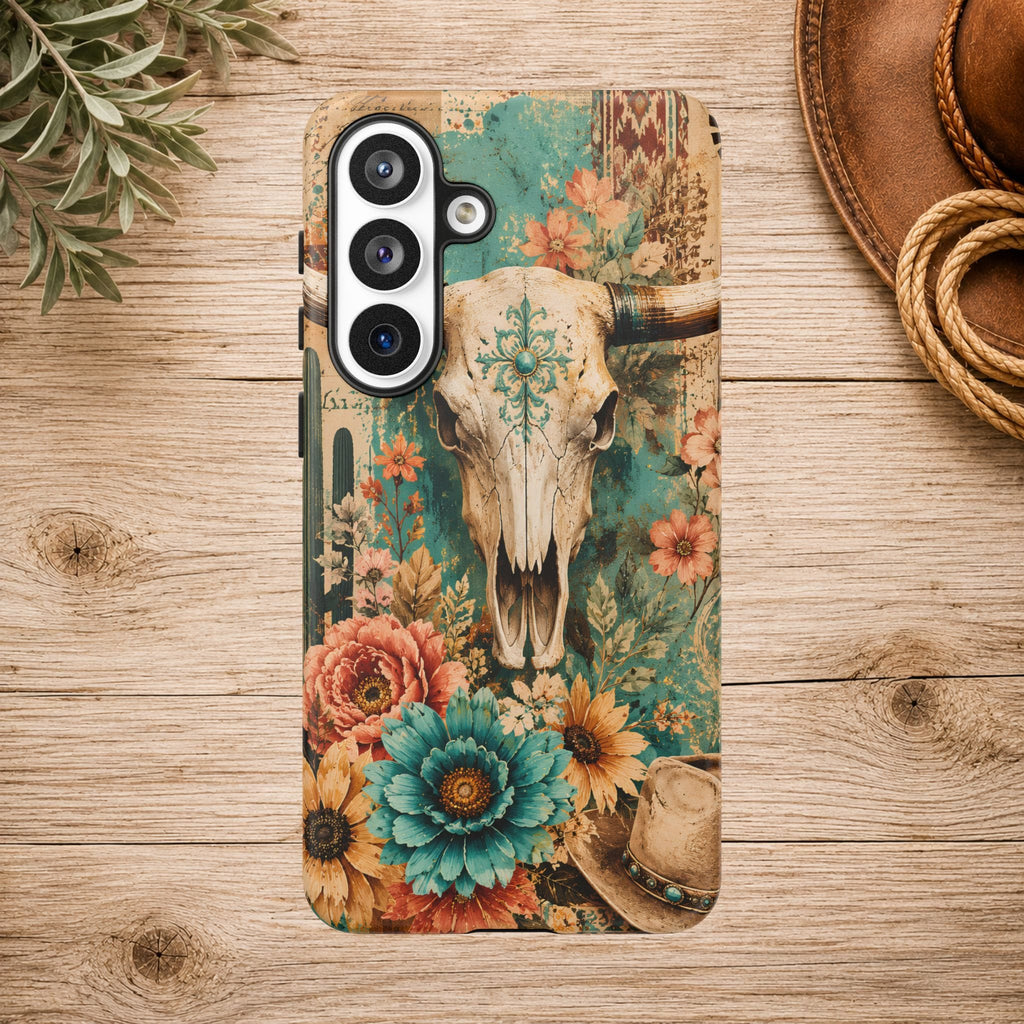 Turquoise Floral Longhorn Western Phone Case