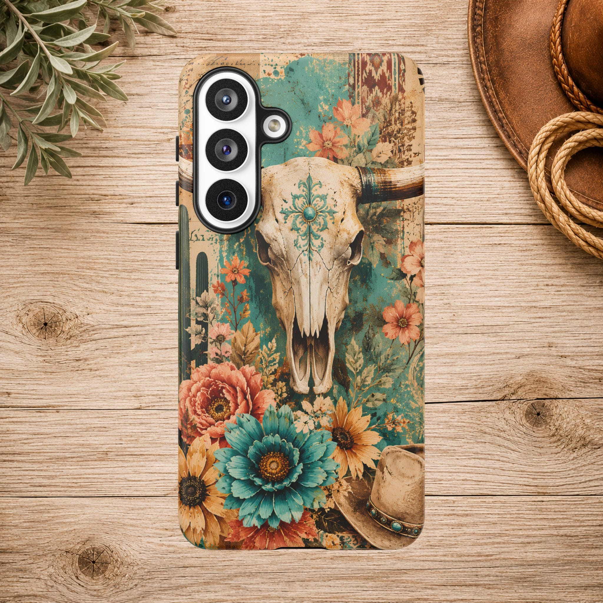 Turquoise Floral Longhorn Western Phone Case