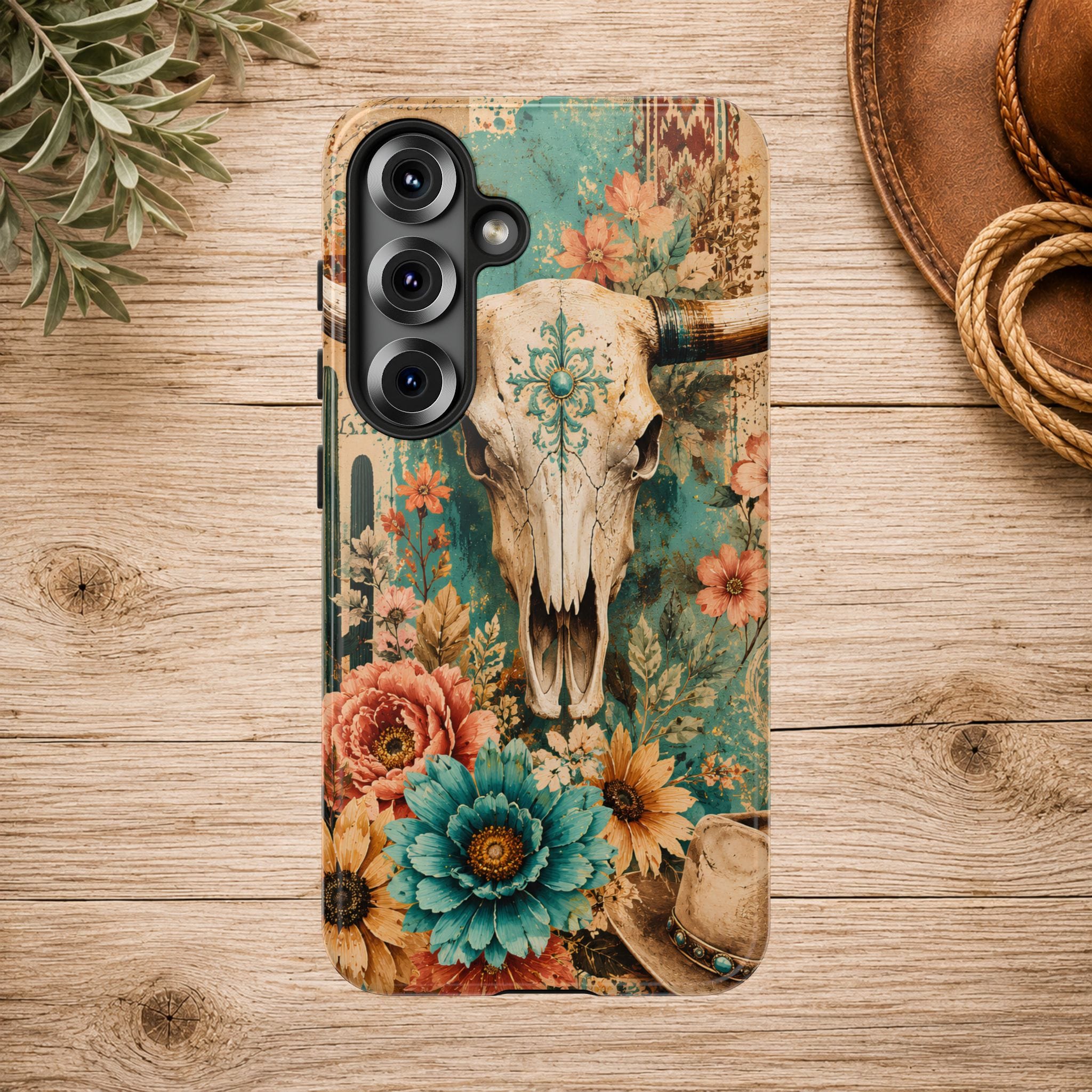 Turquoise Floral Longhorn Western Phone Case