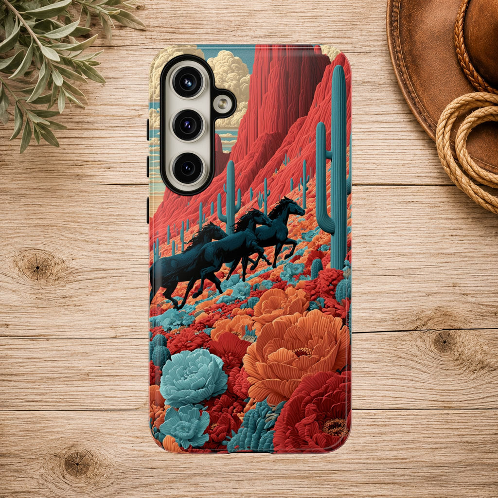 Desert Wild Horses Floral Phone Case