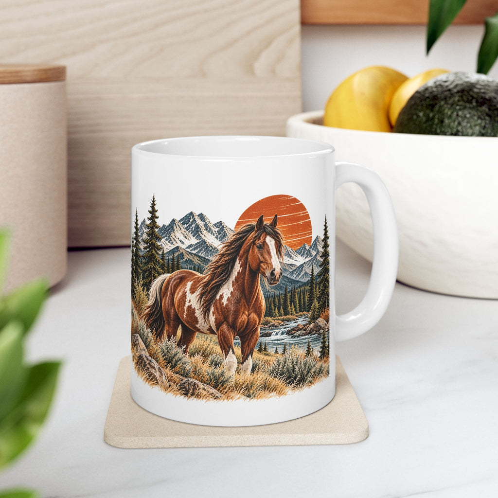 Horse Coffee Mug, Western Horse Mug, Mountain Horse Gift, Rustic Ranch Mug, Horse Lover Gift, 11 oz