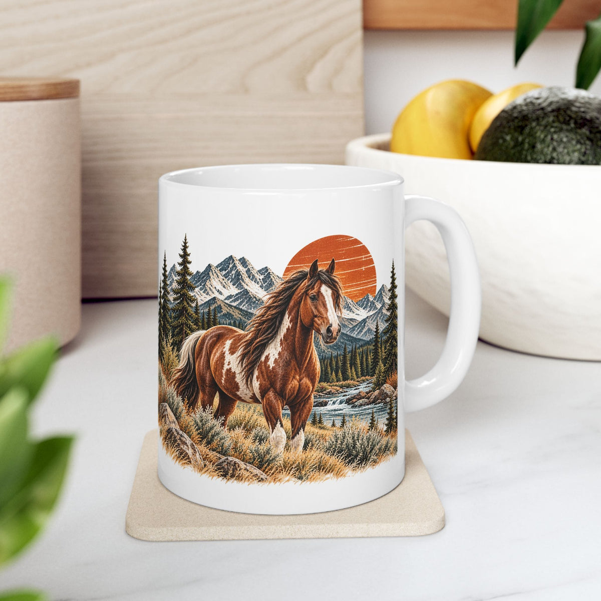 Horse Coffee Mug, Western Horse Mug, Mountain Horse Gift, Rustic Ranch Mug, Horse Lover Gift, 11 oz