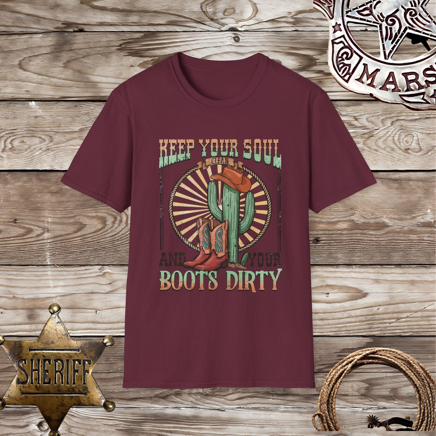 Softstyle Unisex T-Shirt "Keep Your Soul Clean and Your Boots Dirty"