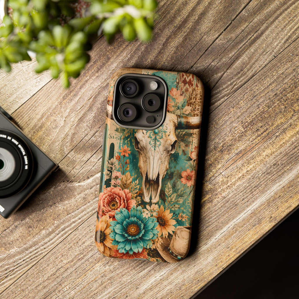 Turquoise Floral Longhorn Western Phone Case
