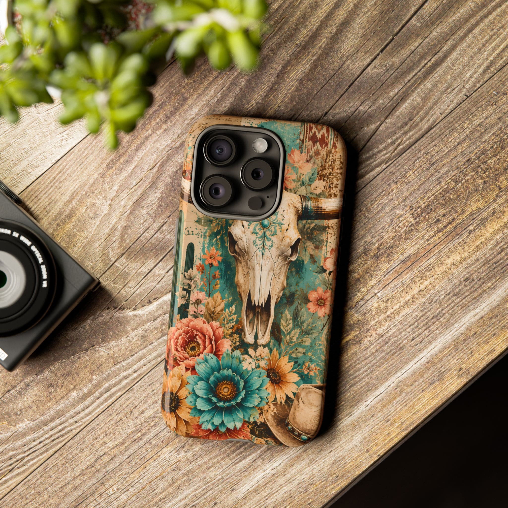 Turquoise Floral Longhorn Western Phone Case
