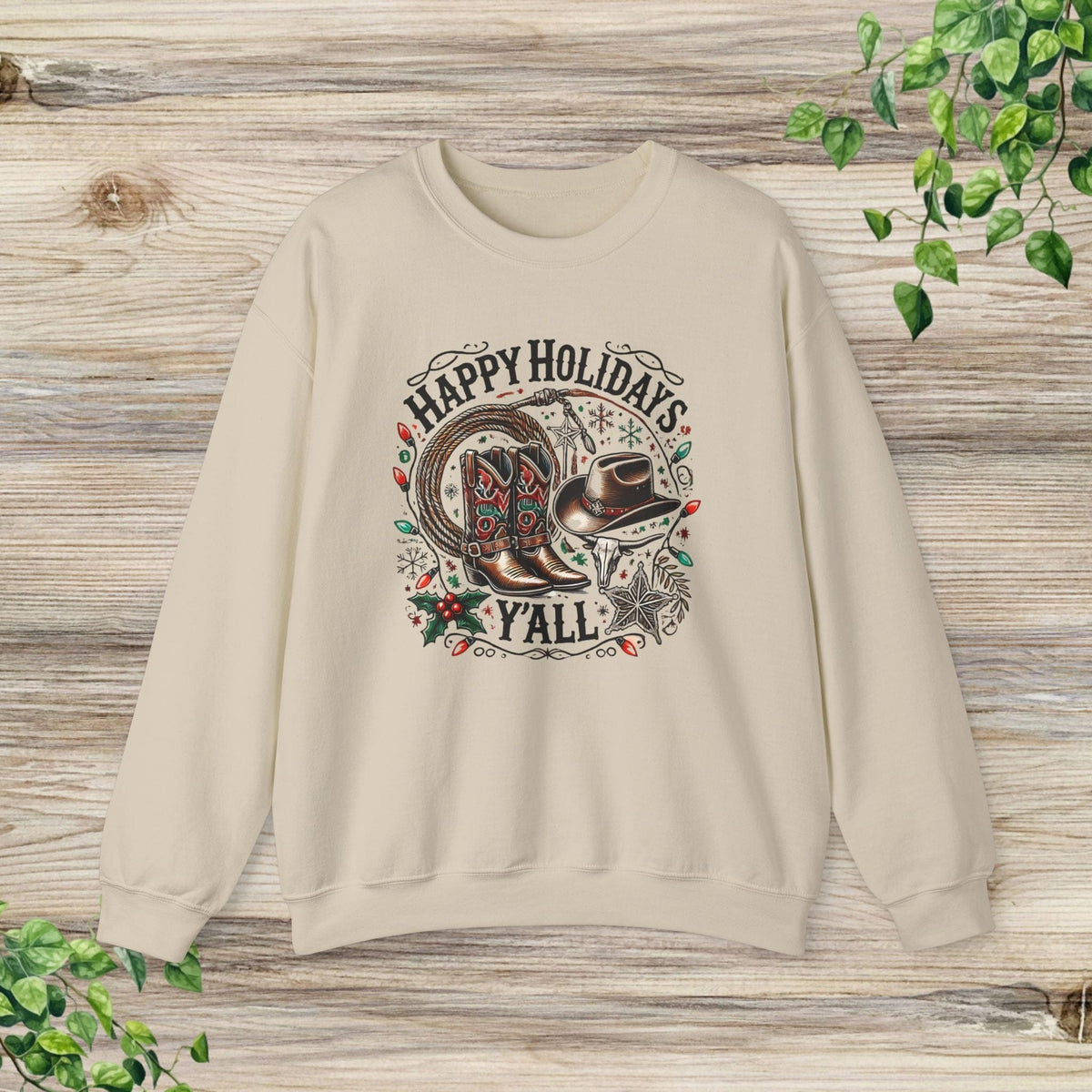 Happy Holidays Y'all Cowboy Boots Western Christmas Sweatshirt
