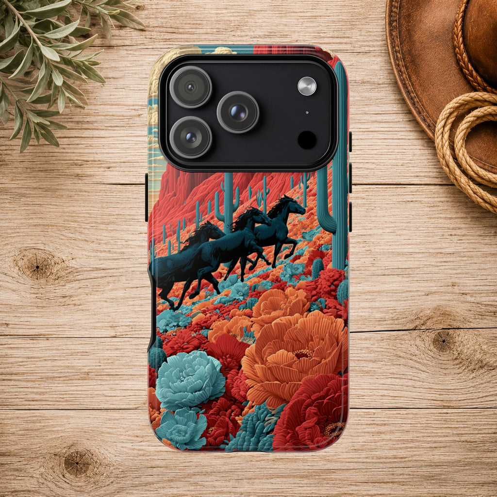 Desert Wild Horses Floral Phone Case