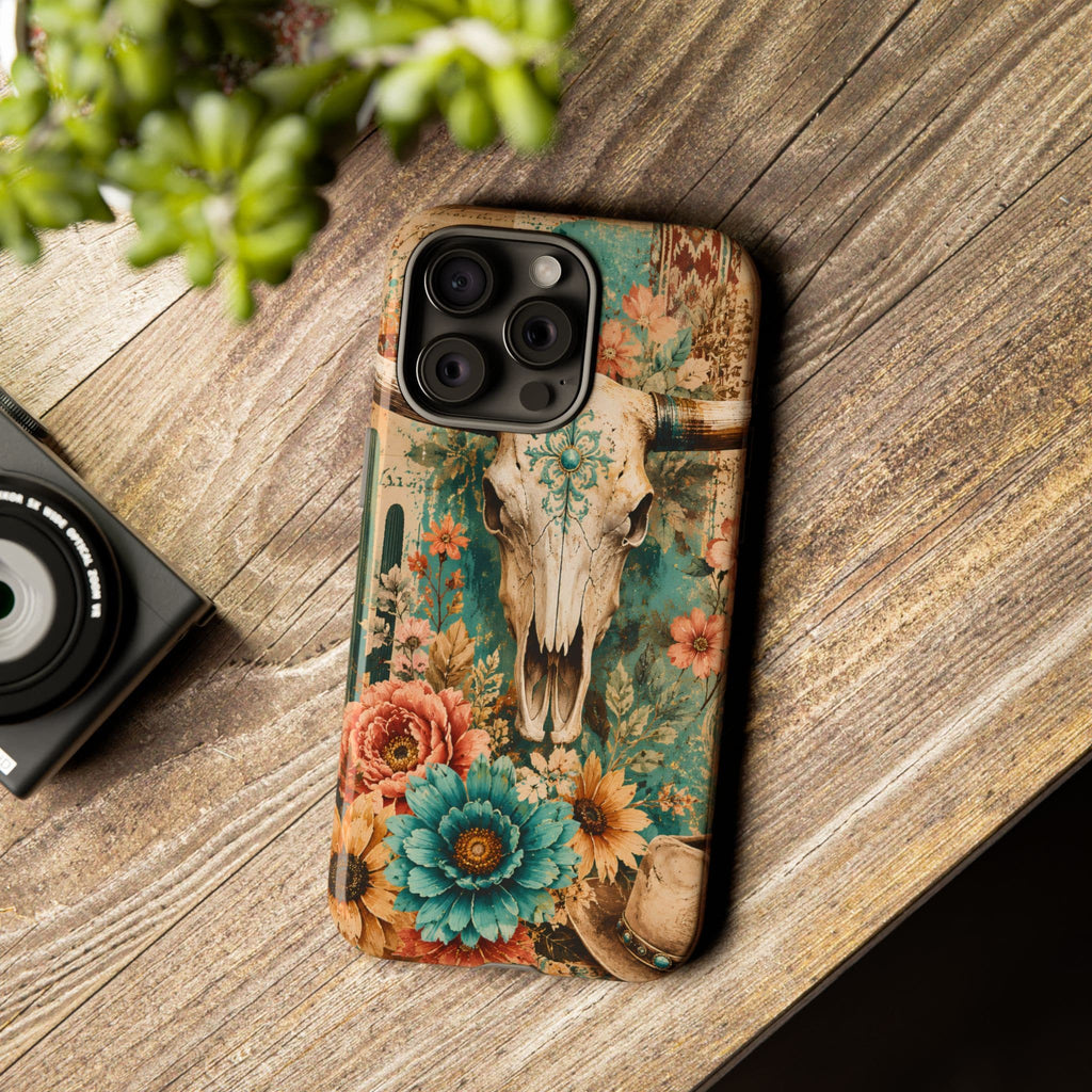Turquoise Floral Longhorn Western Phone Case
