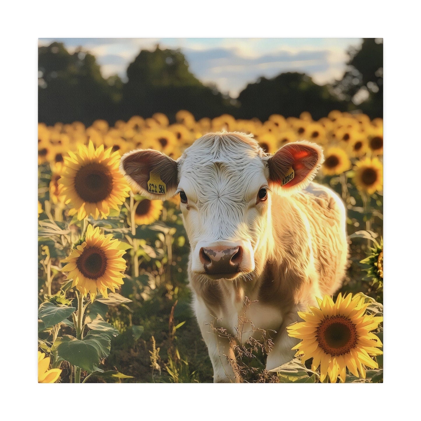 Matte Canvas, Stretched, 0.75" -Calf in a Field of Sunflowers