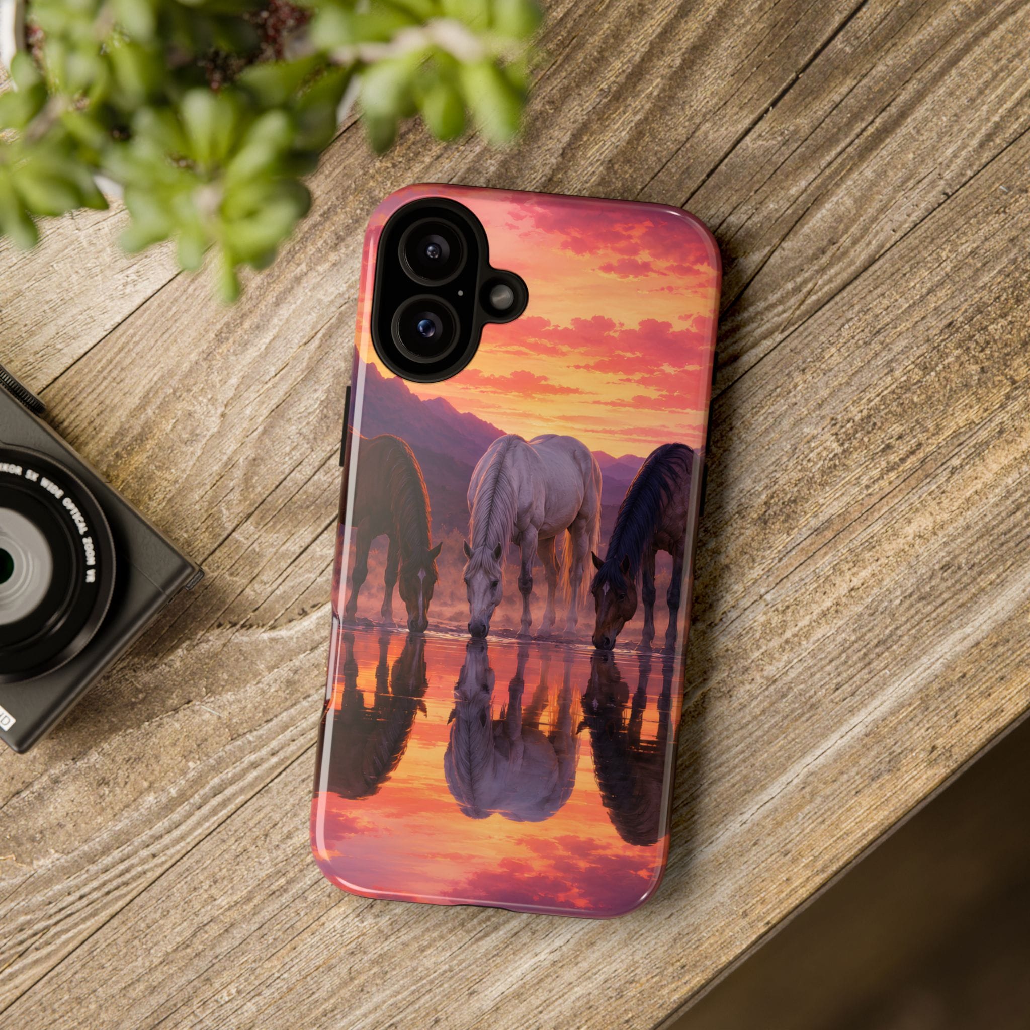 Horses at Sunset Reflection Phone Case