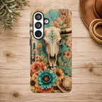 Turquoise Floral Longhorn Western Phone Case