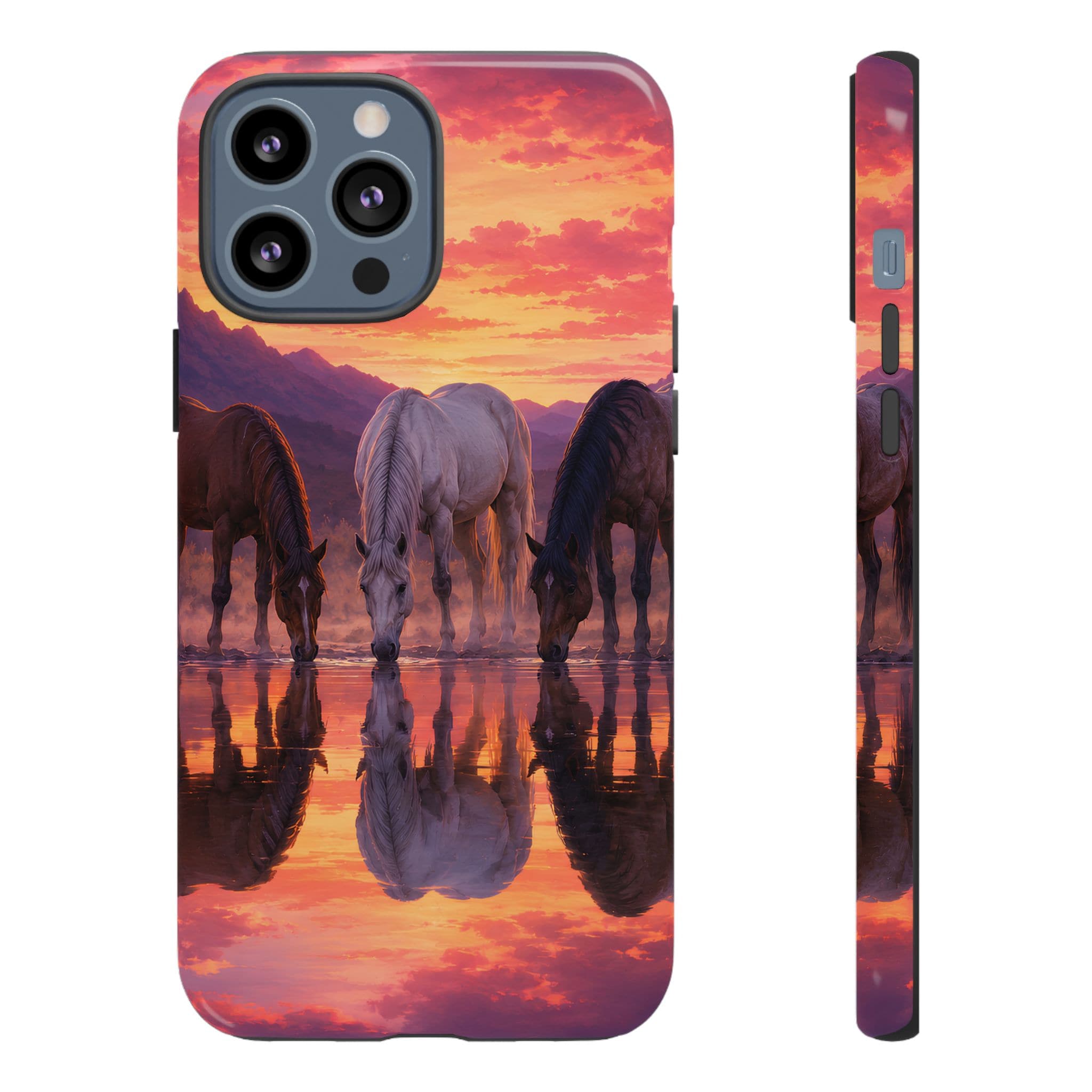 Horses at Sunset Reflection Phone Case