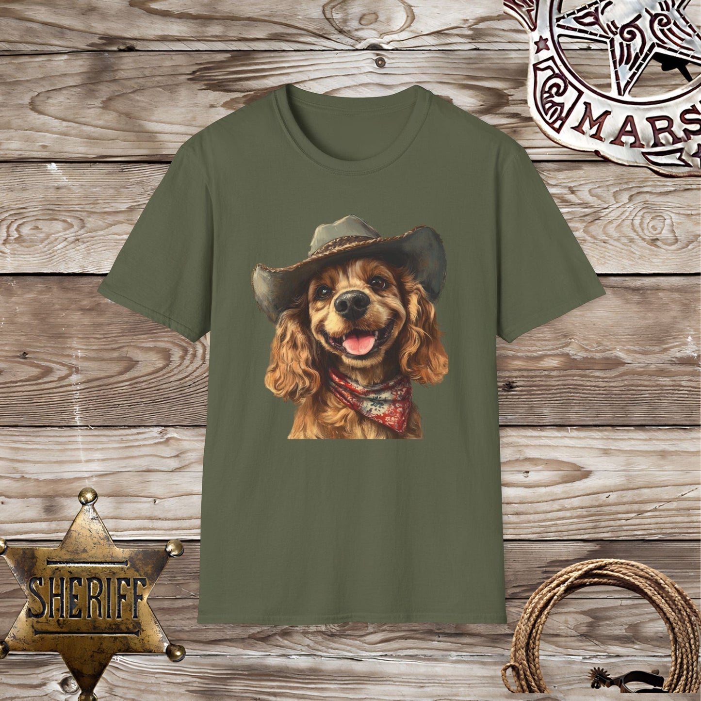 Softstyle Unisex T-Shirt Cocker Spaniel  Cowboy hat