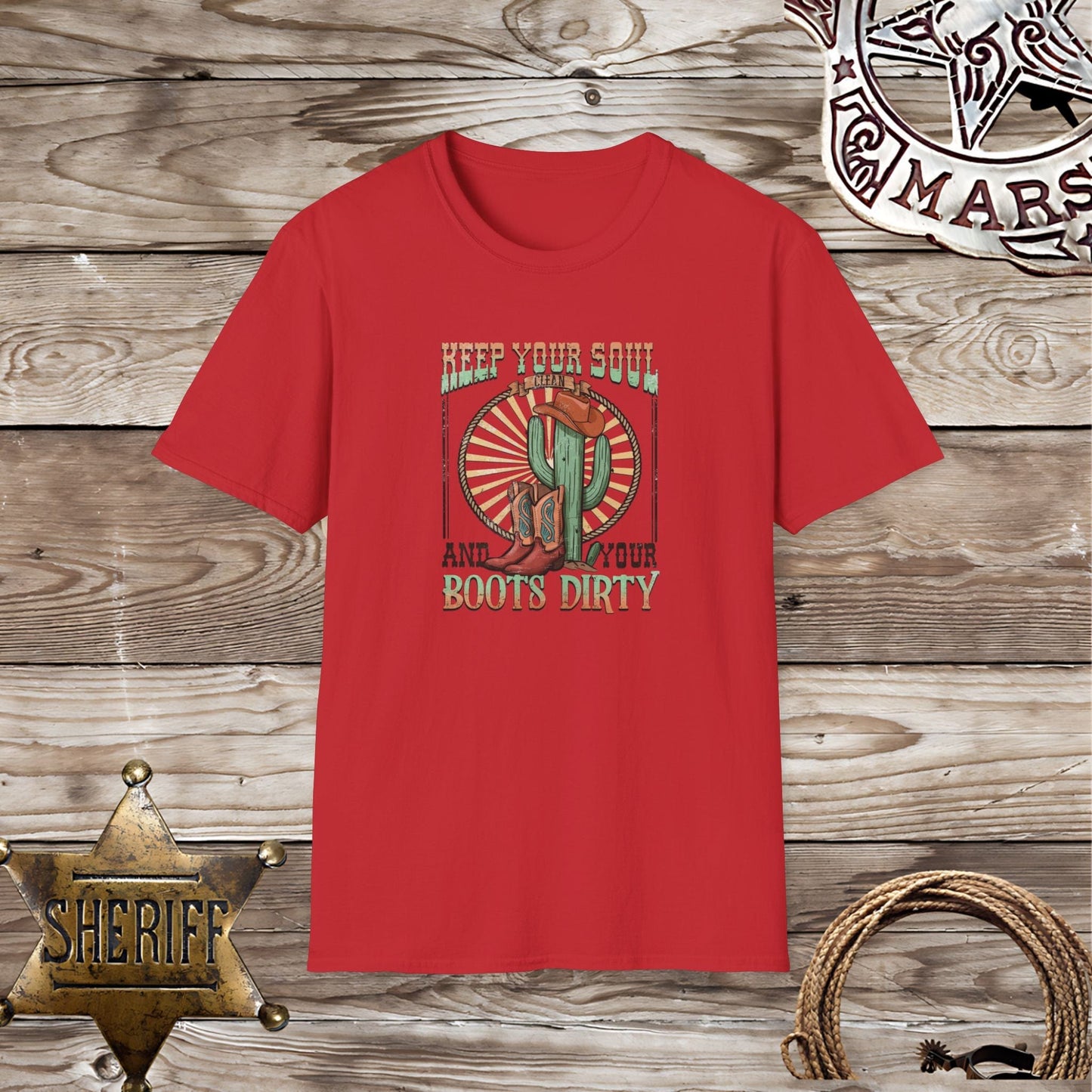 Softstyle Unisex T-Shirt "Keep Your Soul Clean and Your Boots Dirty"