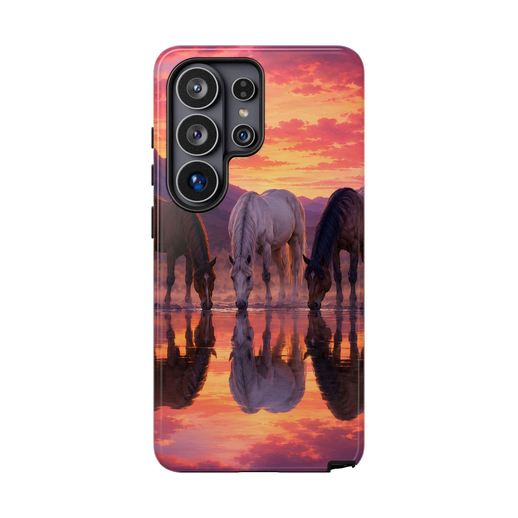 Horses at Sunset Reflection Phone Case