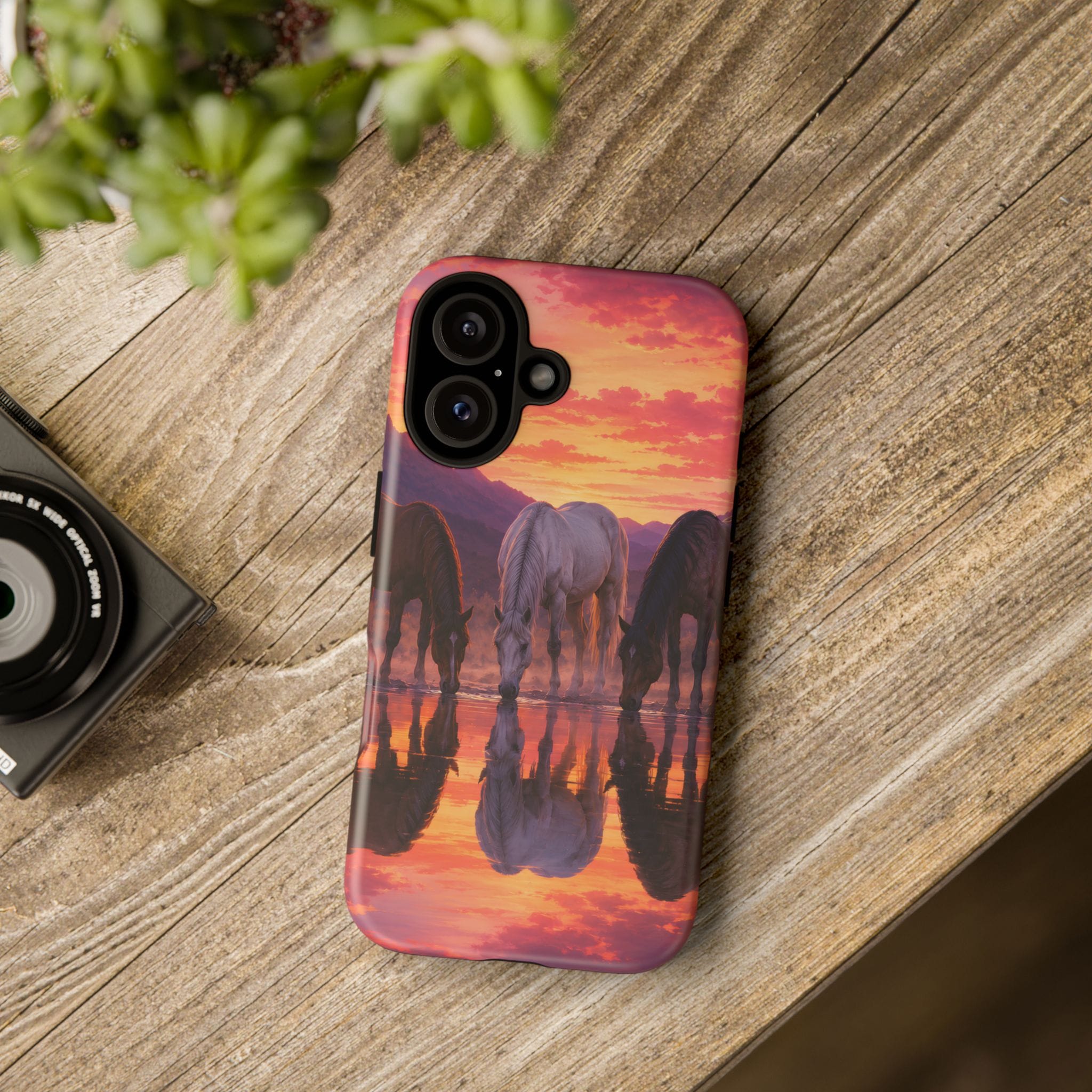 Horses at Sunset Reflection Phone Case