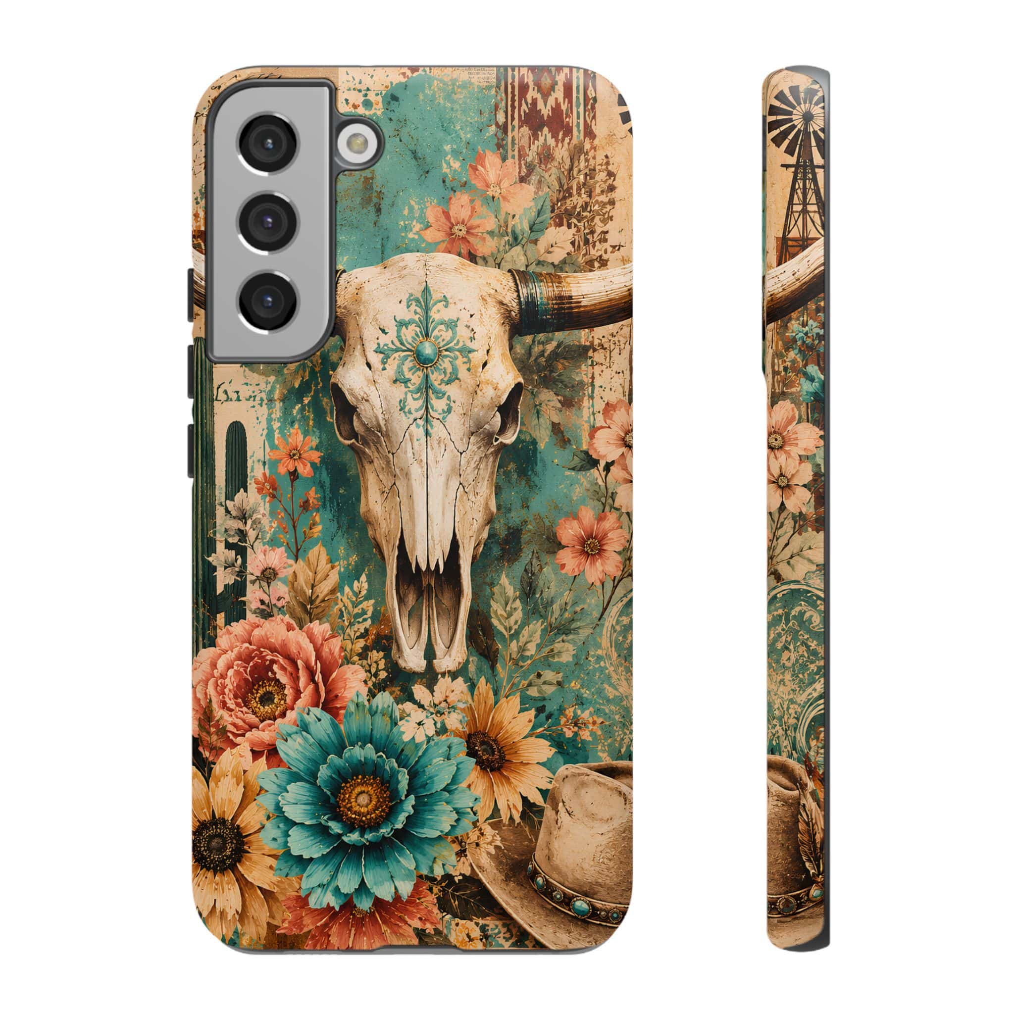 Turquoise Floral Longhorn Western Phone Case
