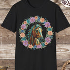 Horse Portrait Floral Wreath T-Shirt