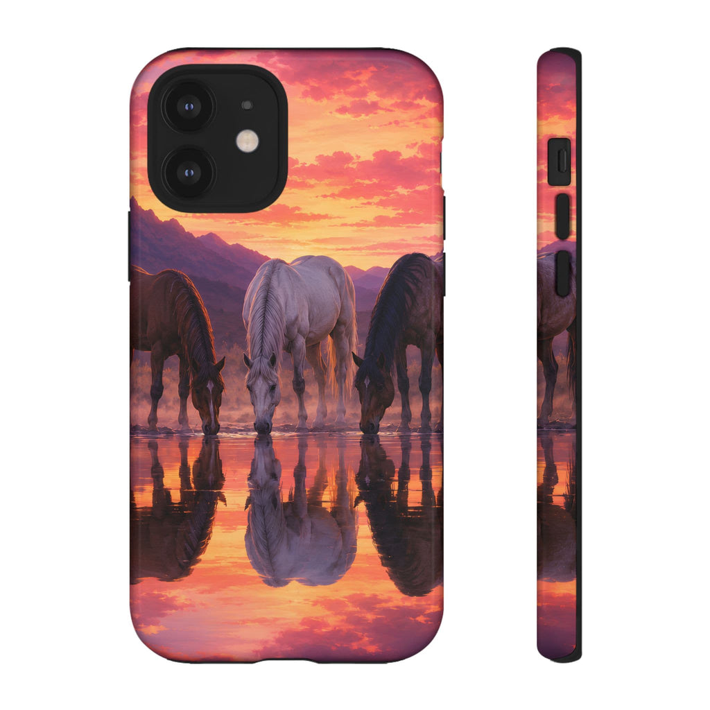 Horses at Sunset Reflection Phone Case