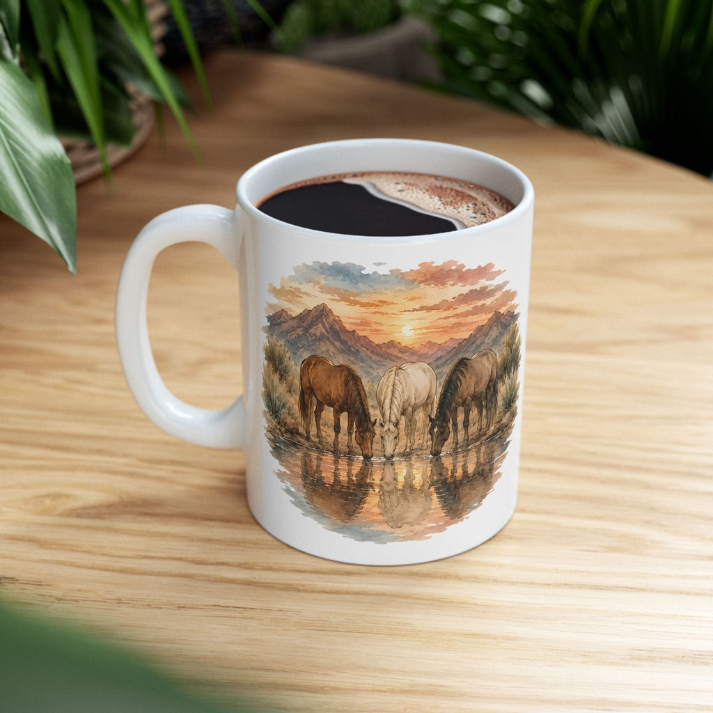 Watercolor Horses at Sunset Coffee Mug