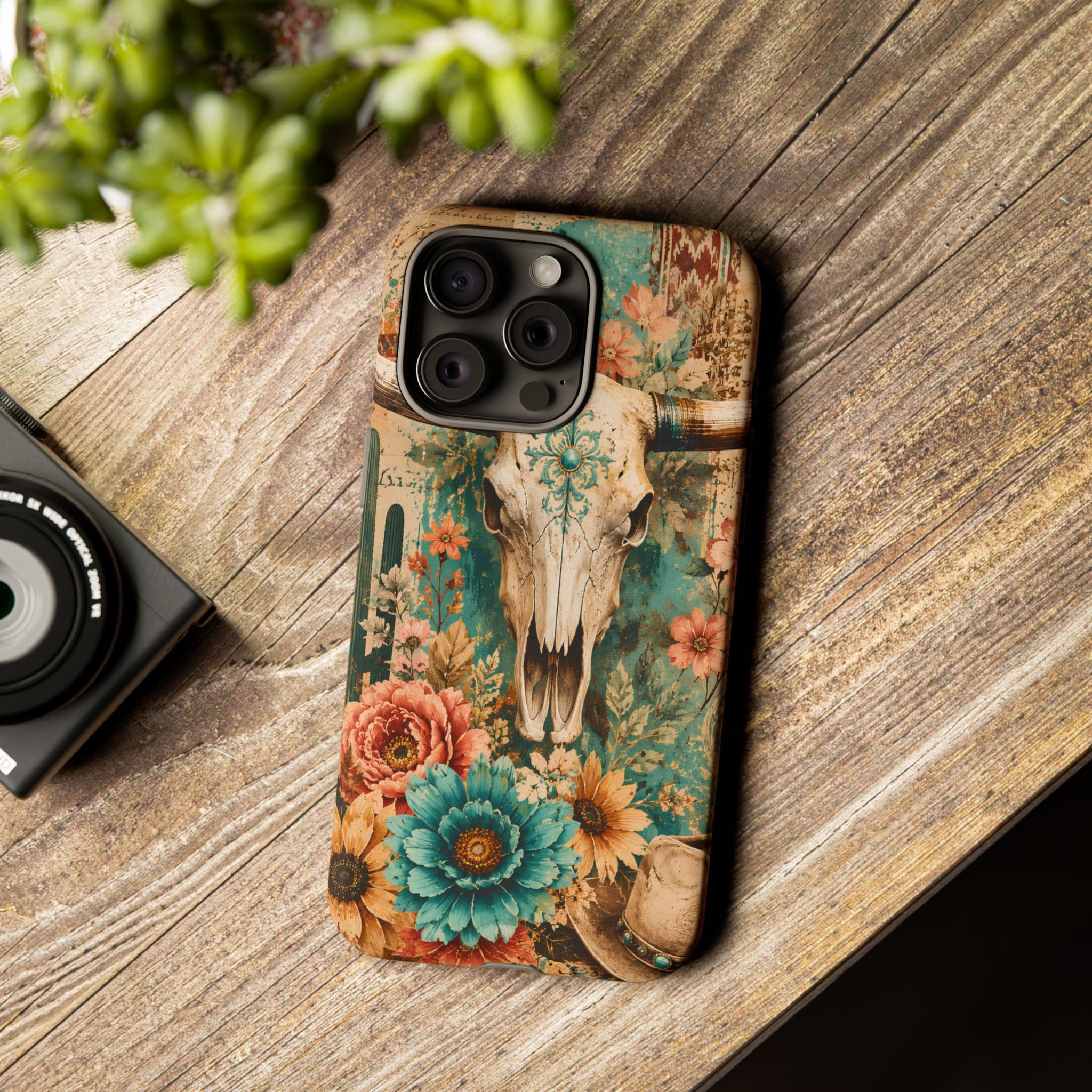 Turquoise Floral Longhorn Western Phone Case