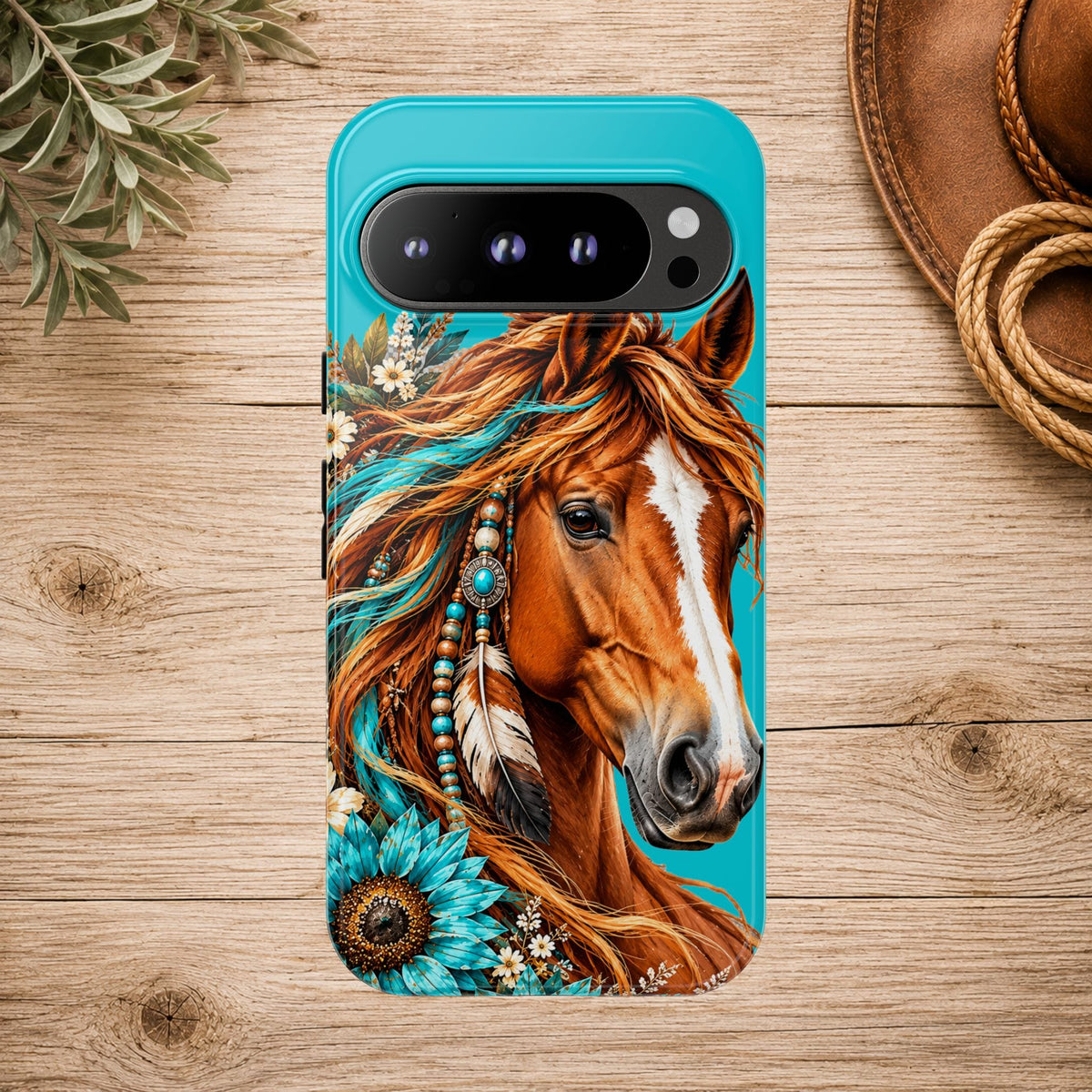 Turquoise Sunflower Horse Phone Case