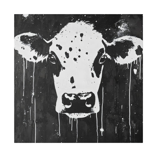 Matte Canvas, Stretched, 0.75"-Black and White print of Cow's head