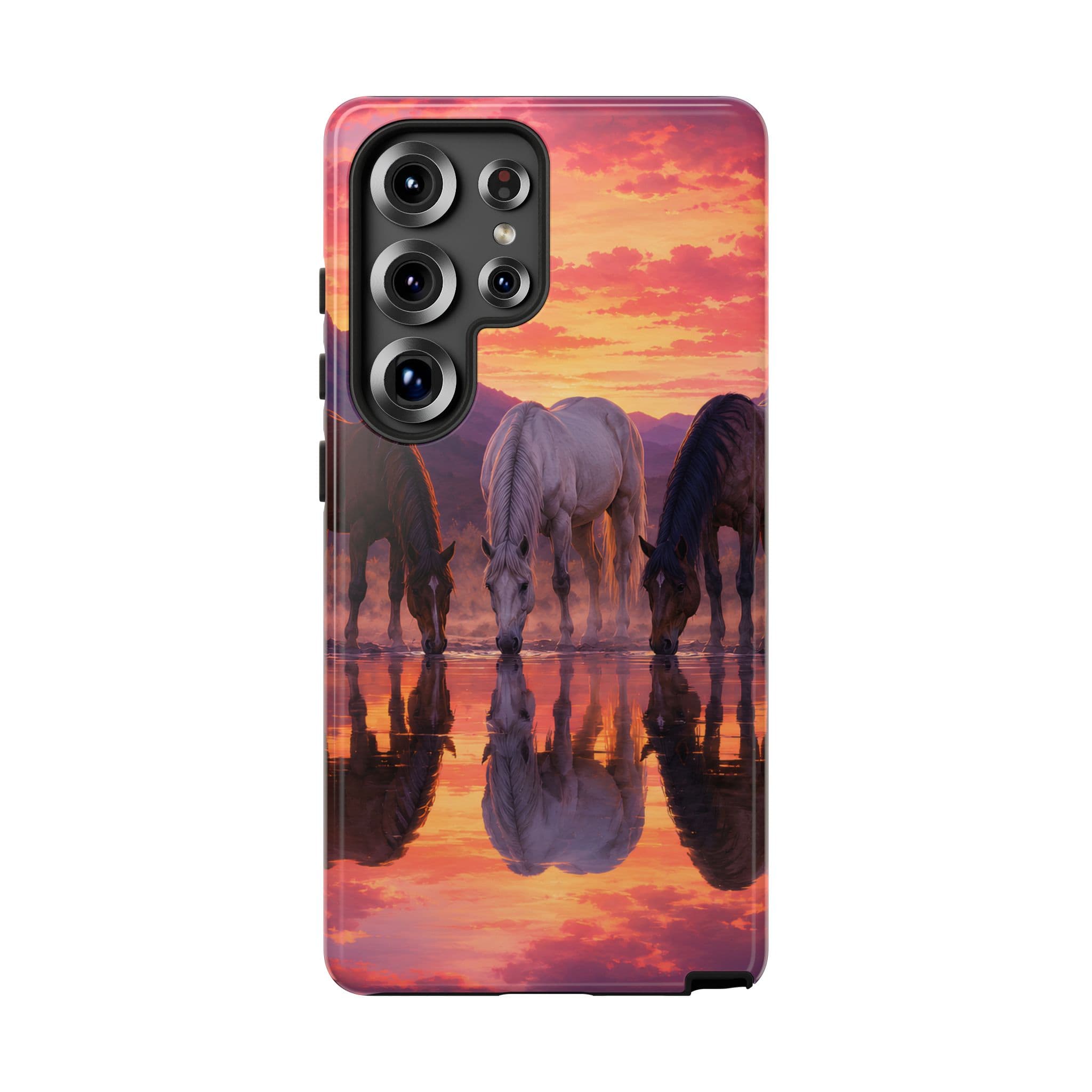 Horses at Sunset Reflection Phone Case