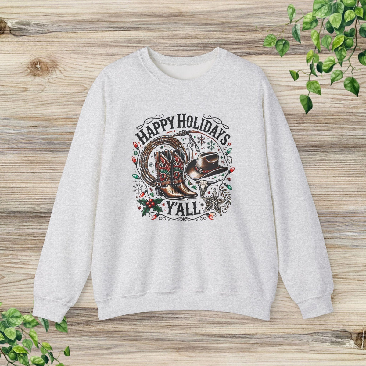 Happy Holidays Y'all Cowboy Boots Western Christmas Sweatshirt