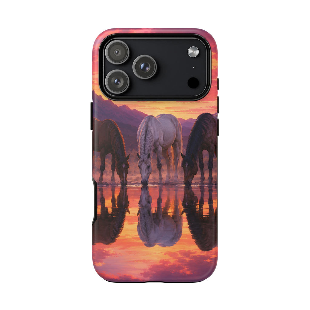 Horses at Sunset Reflection Phone Case