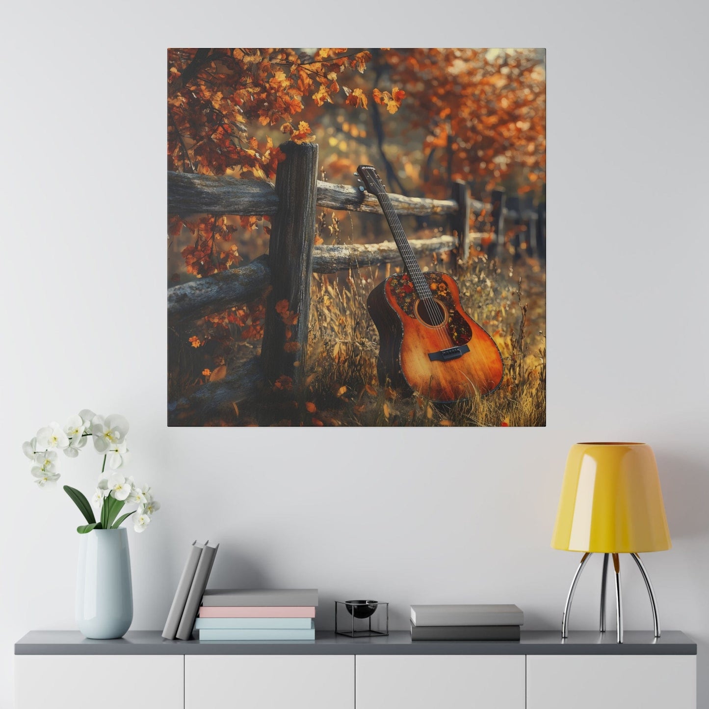 Matte Canvas, Stretched, 0.75"-Fall Colors Leaning Guitar