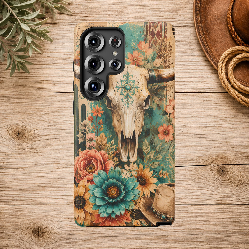 Turquoise Floral Longhorn Western Phone Case