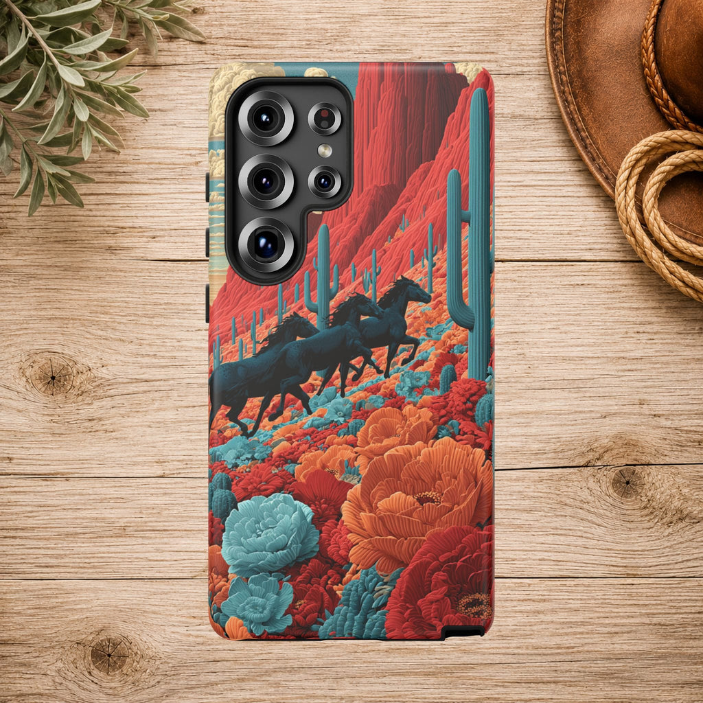 Desert Wild Horses Floral Phone Case