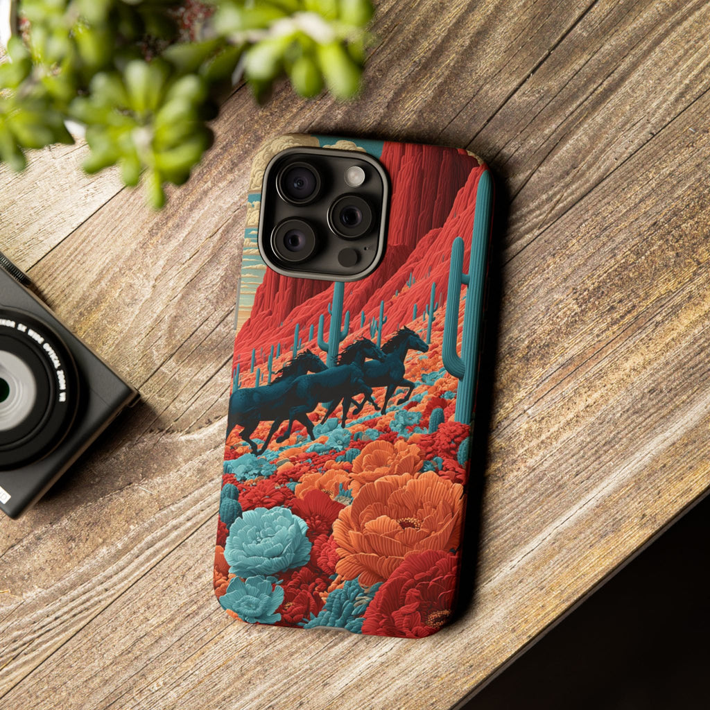 Desert Wild Horses Floral Phone Case