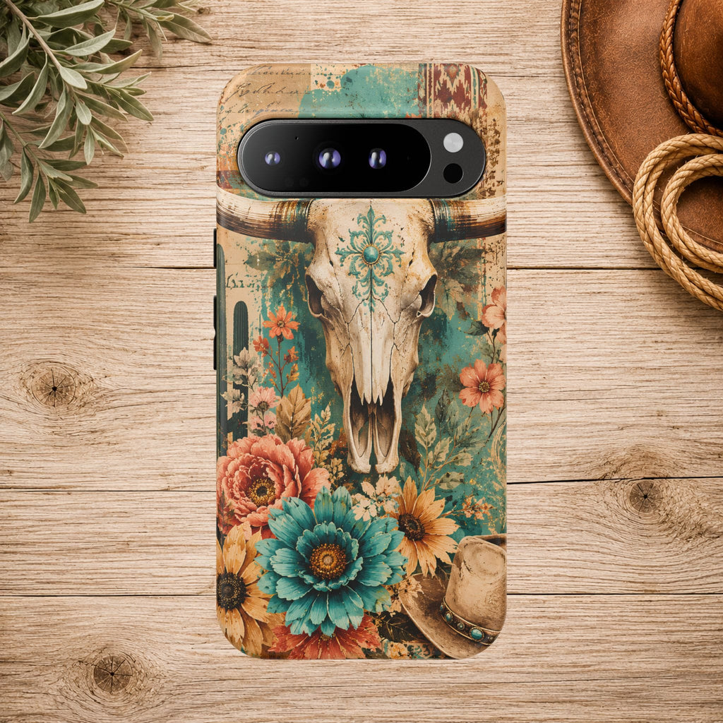 Turquoise Floral Longhorn Western Phone Case