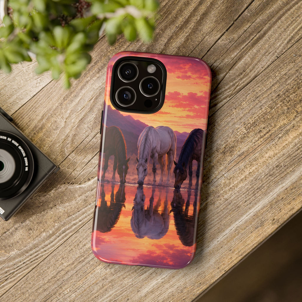 Horses at Sunset Reflection Phone Case
