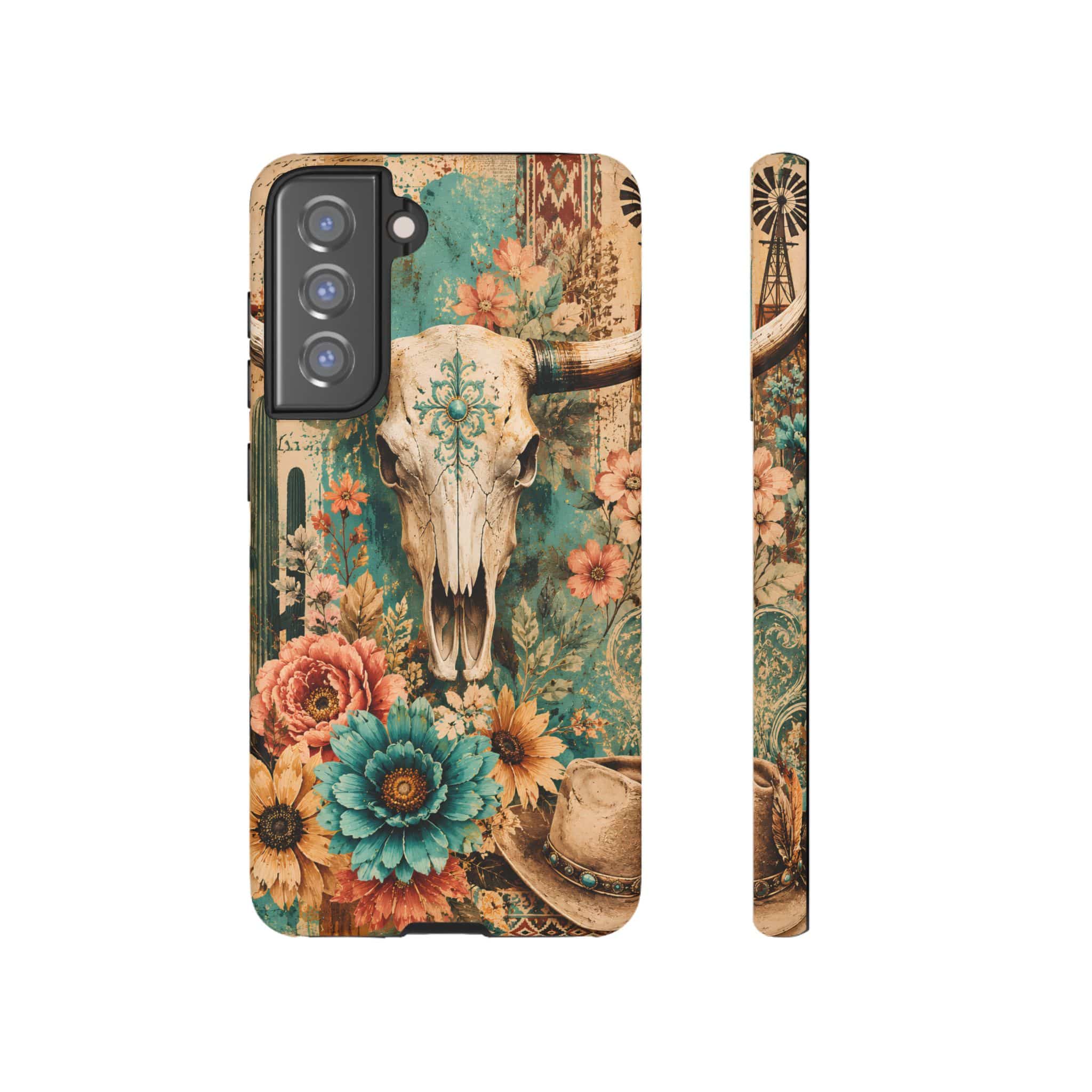 Turquoise Floral Longhorn Western Phone Case