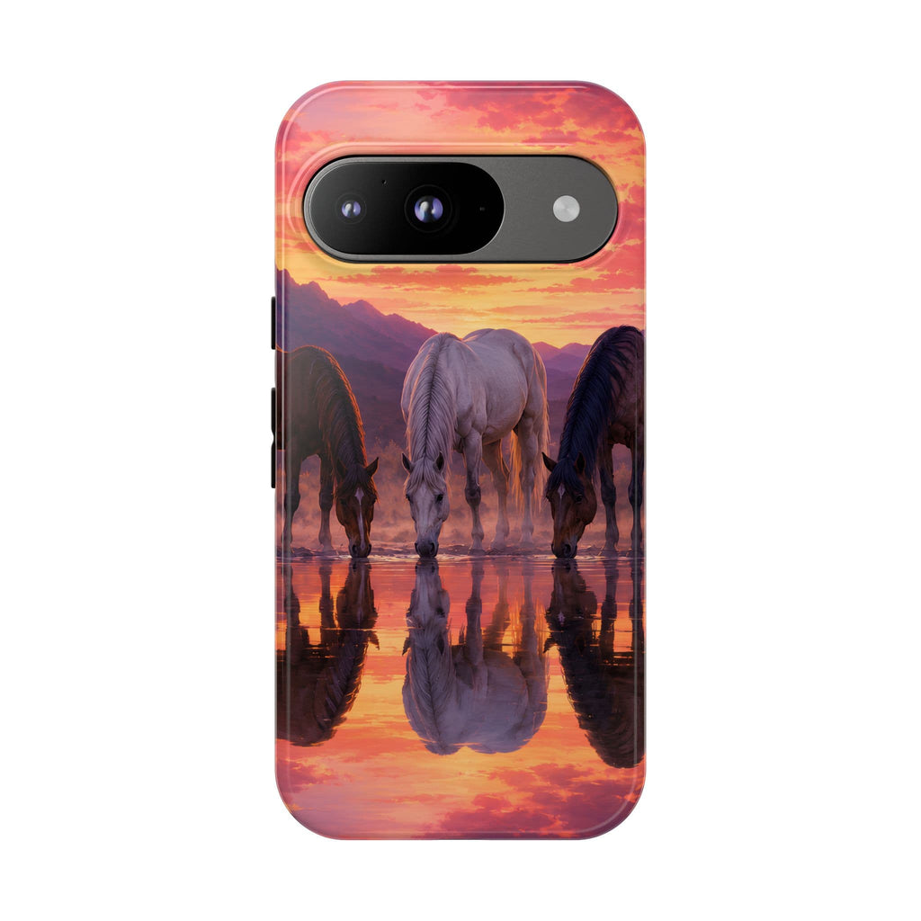 Horses at Sunset Reflection Phone Case