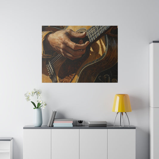 Matte Canvas, Stretched, 0.75"-  Hand strumming a Guitar