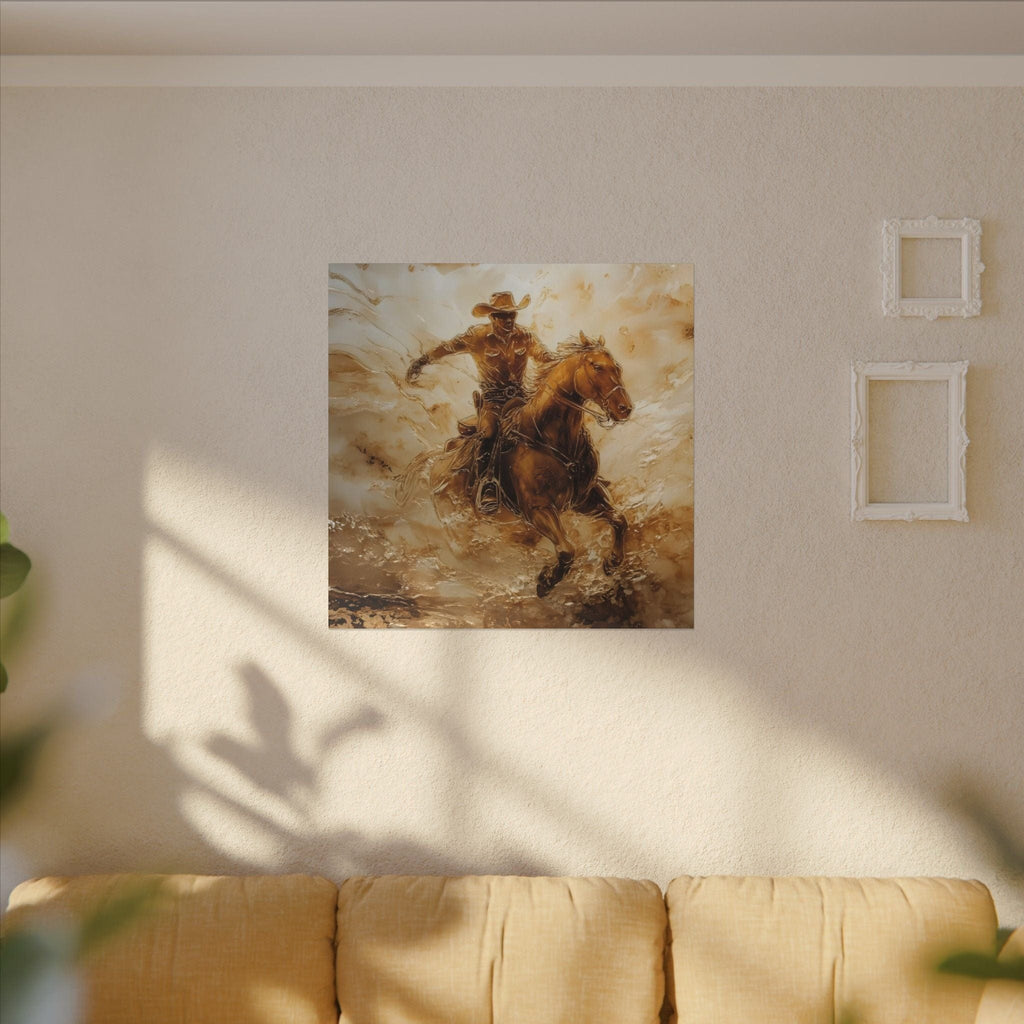 Matte Canvas, Stretched, 0.75"Cowboy Galloping on his Horse