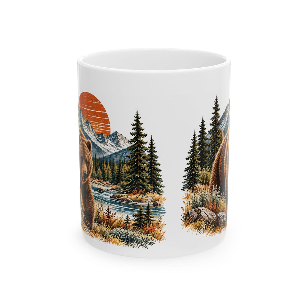 Bear Coffee Mug, Western Wildlife Mug, Rustic Mountain Bear Gift, Forest Sunset Ceramic Mug, 11 oz