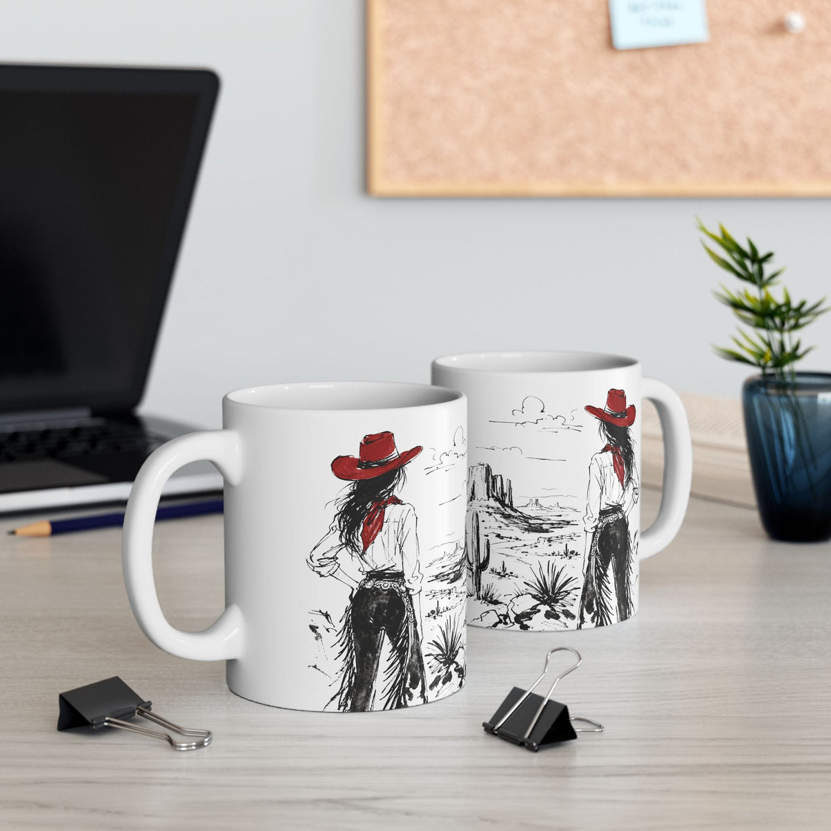 Red Hat Cowgirl Desert Sketch Coffee Mug