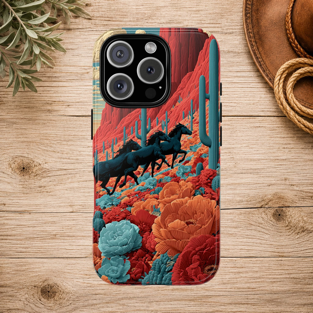 Desert Wild Horses Floral Phone Case