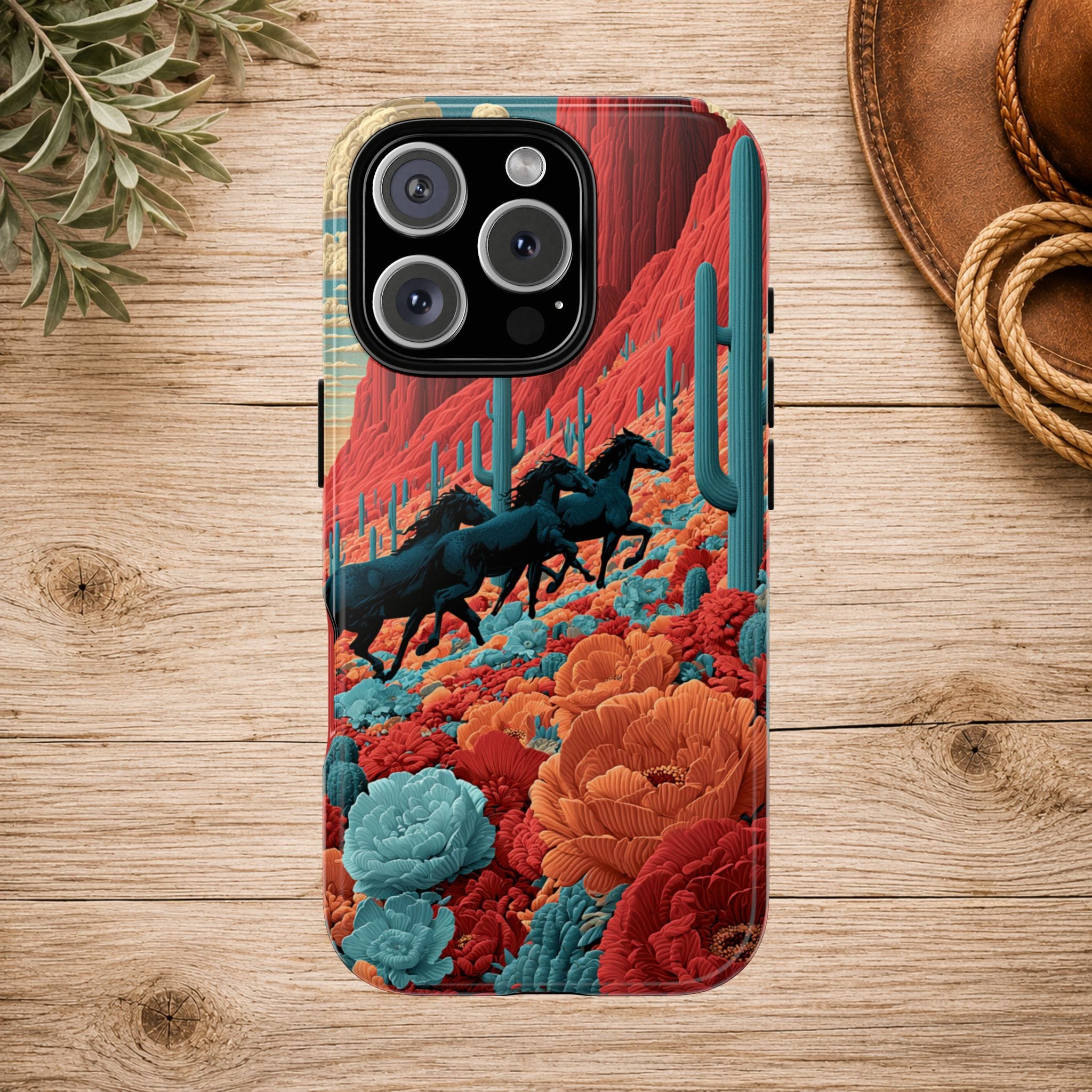 Desert Wild Horses Floral Phone Case