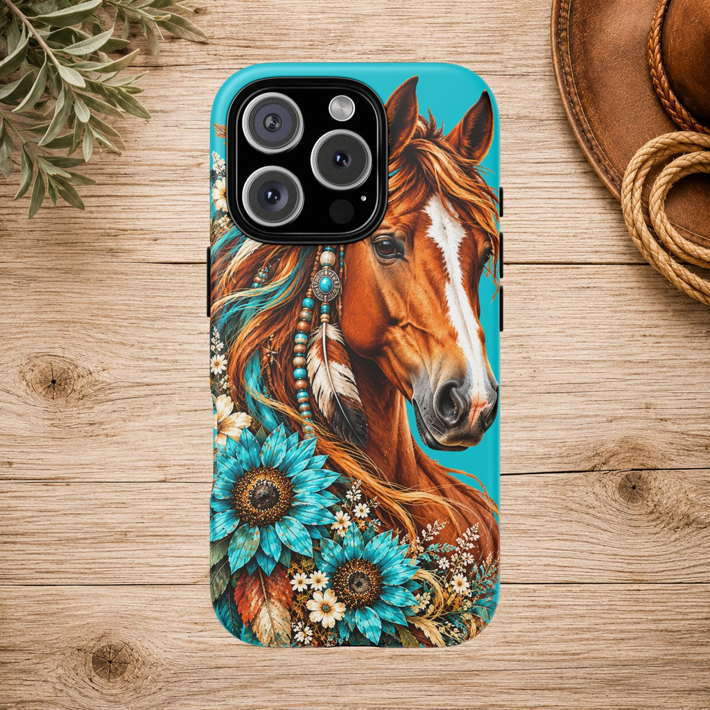 Turquoise Sunflower Horse Phone Case
