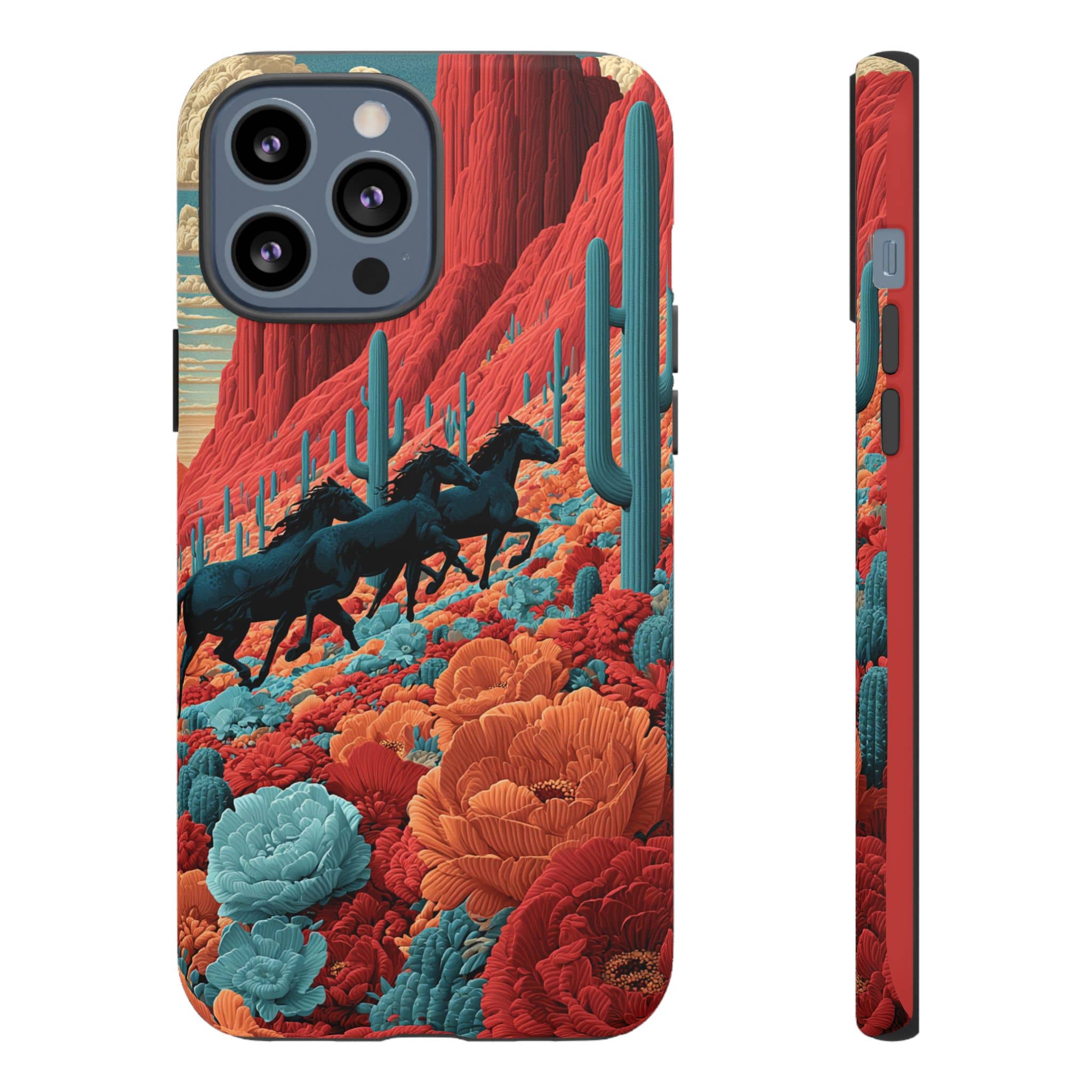 Desert Wild Horses Floral Phone Case
