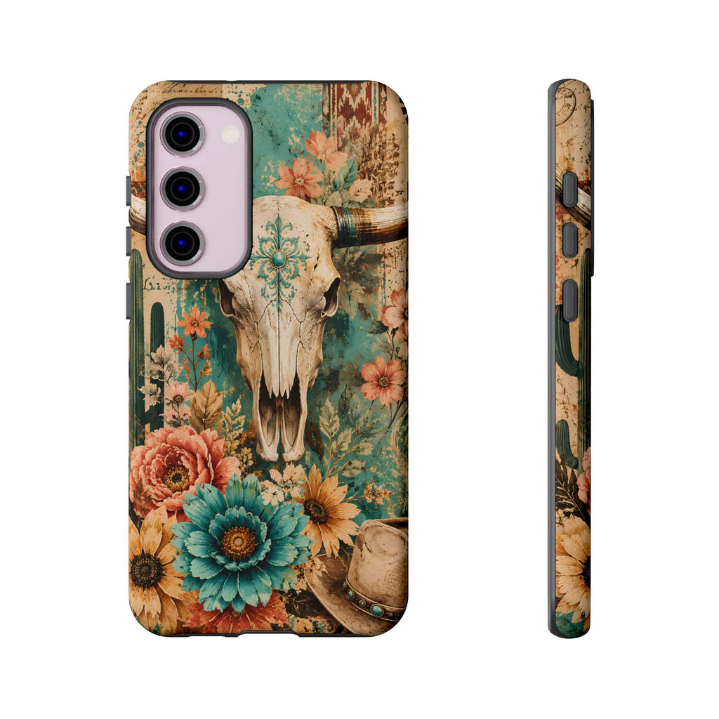 Turquoise Floral Longhorn Western Phone Case