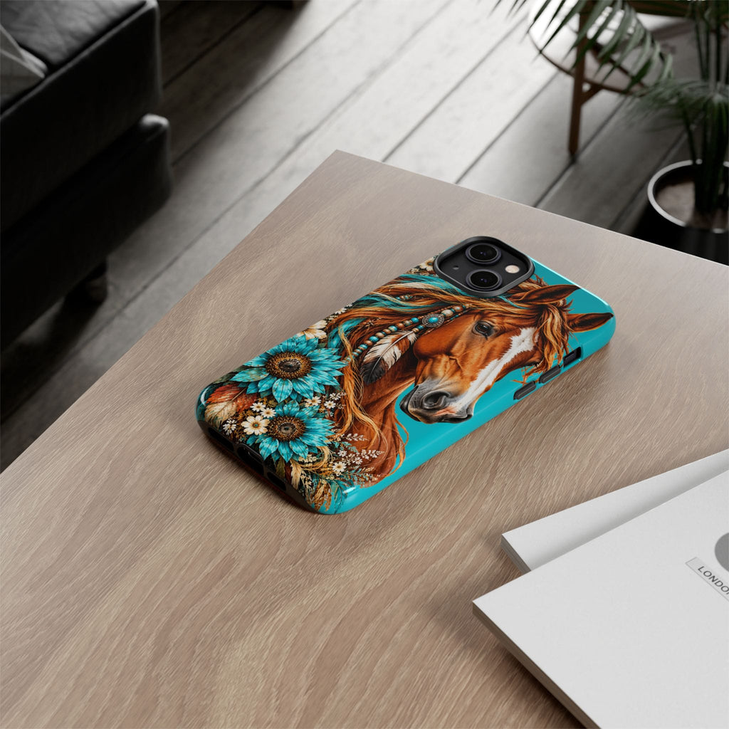 Turquoise Sunflower Horse Phone Case