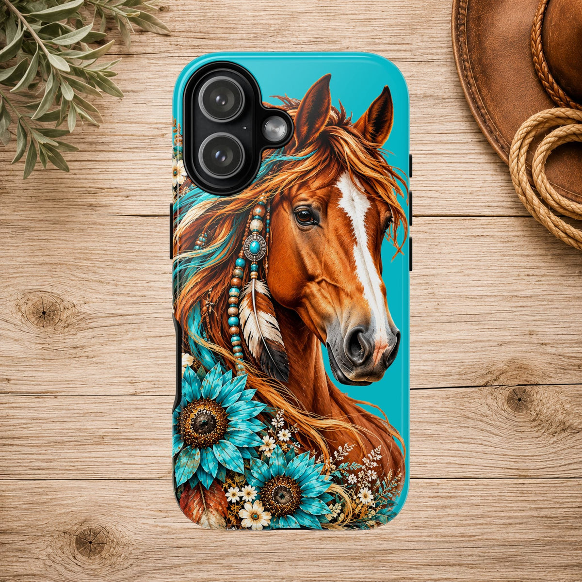 Turquoise Sunflower Horse Phone Case