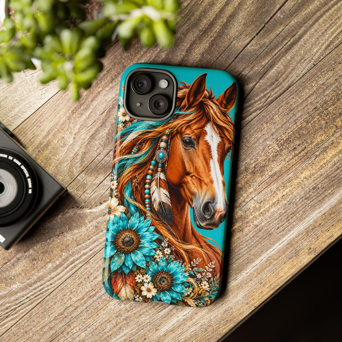 Turquoise Sunflower Horse Phone Case
